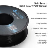 SainSmart TPU Filament 1.75, Blck Flexible TPU 3D Printing Filament, 1.75 mm, 0.8 kg, Dimensional Accuracy +/- 0.05 mm SainSmart