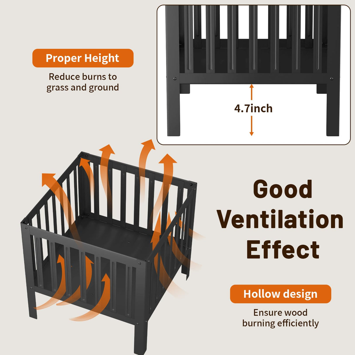TBMLC 16-Inch Square Steel Grating Fire Pit in Black - Portable and Durable,Perfect for Backyard, Camping, and Bonfire Gathering Outdoor TBMLC