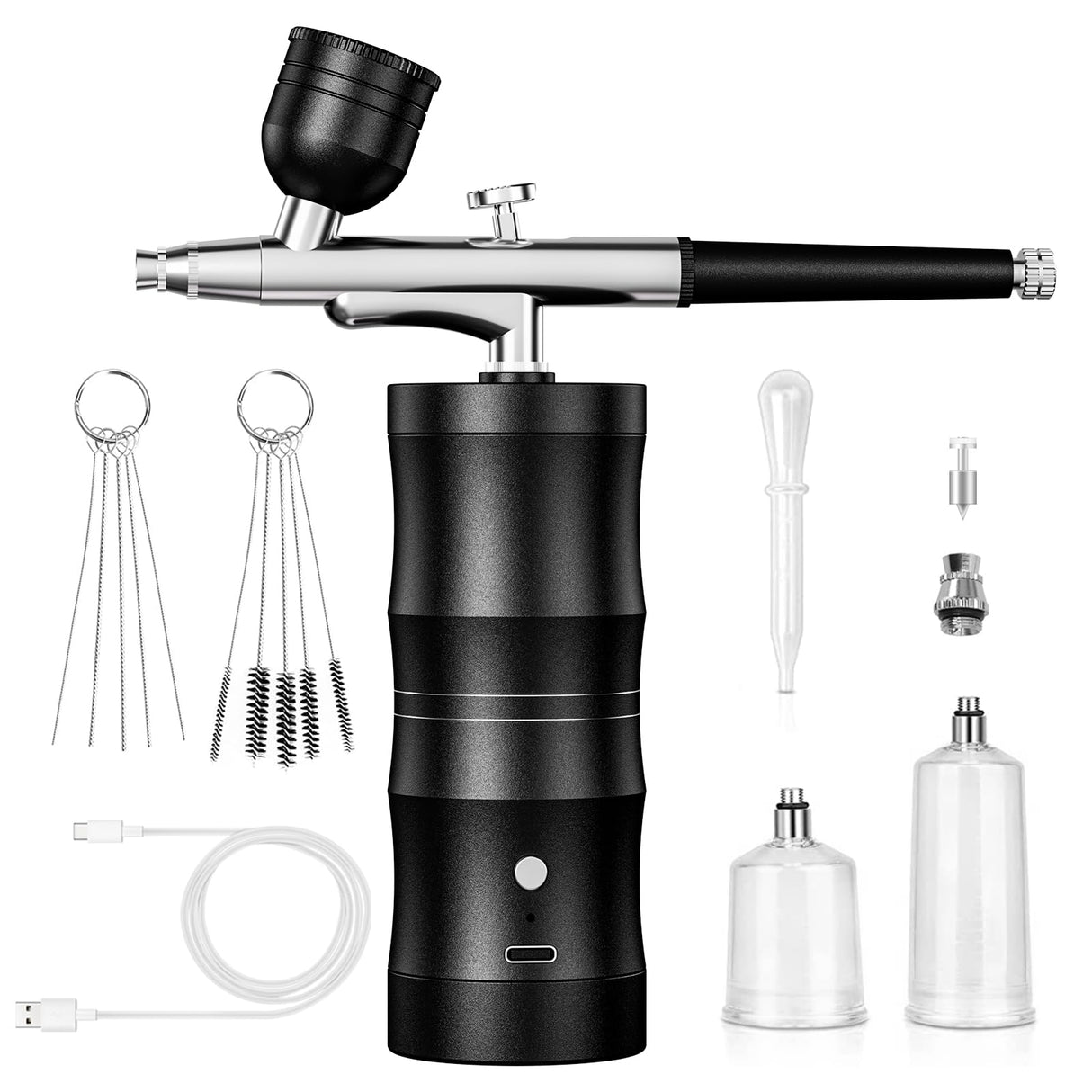 Airbrush Kit with Compressor Portable Airbrush Kit 48PSI High-Pressure Non-Clogging Air Brush Set Cordless Rechargeable with 0.3mm Nozzle and Cleaning Brush for Painting,Nail Art, Makeup (Black) CBVCBV