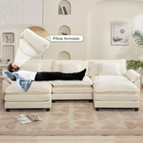Oprisen Modular Sectional Sofa, Comfy Cloud Couch Sectional Sofa with Ottoman, Chenille Sofa Sleeper Deep Seat Sofa with Throw Pillows for Living Room (Beige White, 120"- U Shape) Oprisen