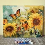 Tucocoo Sunflowers Landscape Paint by Number for Adults, DIY Digital Oil Painting Kits on Canvas with Brushes and Acrylic Pigment, Butterflies Flowers Close-up for Home Decor 16x20 inch (Frameless) Tucocoo