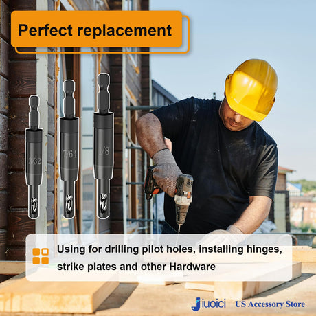 Upgraded CC2430 3/32", 7/64", 1/8" Self Centering Hing Drill Bit Set VIX Bit for 1/4 in Clic-Change Hex Shank Drill, #6 8 10 Center Finding Drill Bit, 3 Piece jiuoici