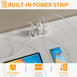 DrawXynth White Dresser for Bedroom with LED Lights and Power Outlets, 55" TV Stand with 10 Drawers & Open Shelves, Fabric Chest of Drawers with PU Finish, Metal Frame, Wood Top DrawXynth