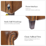 HULALA HOME Power Genuine Leather Recliner Chair with Charging, Rivet Decor Comfy Single Sofa, Solid Wood Legs, Tufted Home Theater Seating for Living Room, Camel HULALA HOME