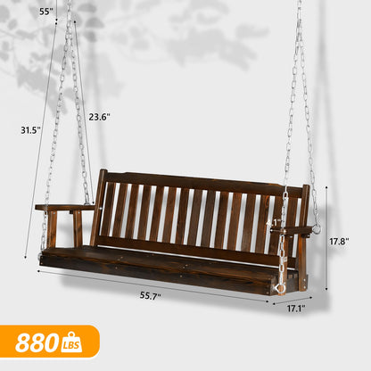 VINGLI Heavy Duty 880 LBS 5 FT Patio Wooden Porch Swing Outdoor with Upgraded Adjustable Chains, Outdoor Hanging Swing Bench for Garden, Yard, Balcony (5 FT, Rustic) - WoodArtSupply