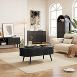 Oval Coffee Table with Storage, Fluted Coffee Table with Lift Top, Small Coffee Tables with Storage, Mid Century Modern Center Table for Living Room Home Office, 39.4", Black Onogefel
