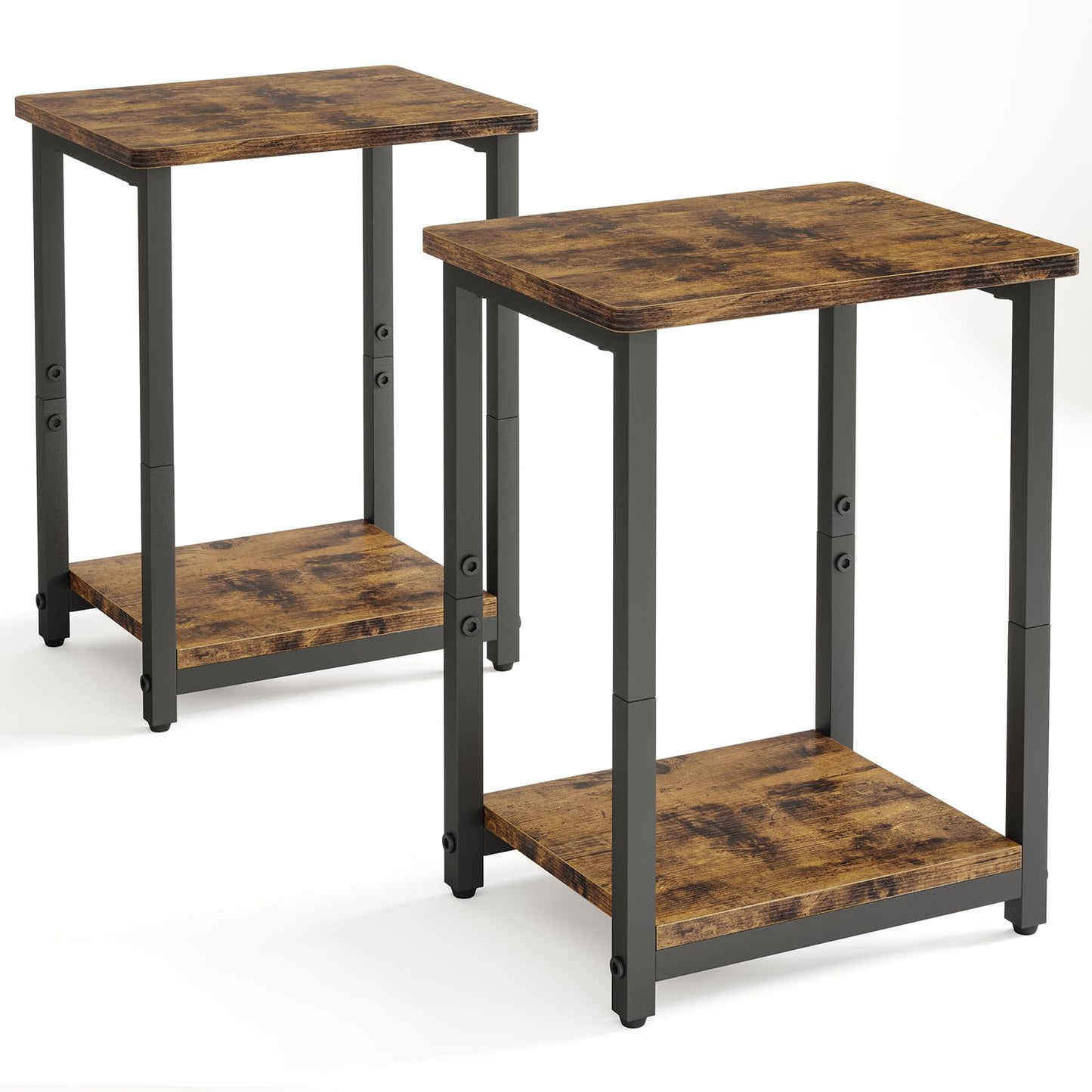 Fixwal Side Tables Set of 2, 2-Tier Small End Table Sofa Table Nightstand Bedside Table for Living Room, Bedroom, Office, Rustic Brown and Black - WoodArtSupply