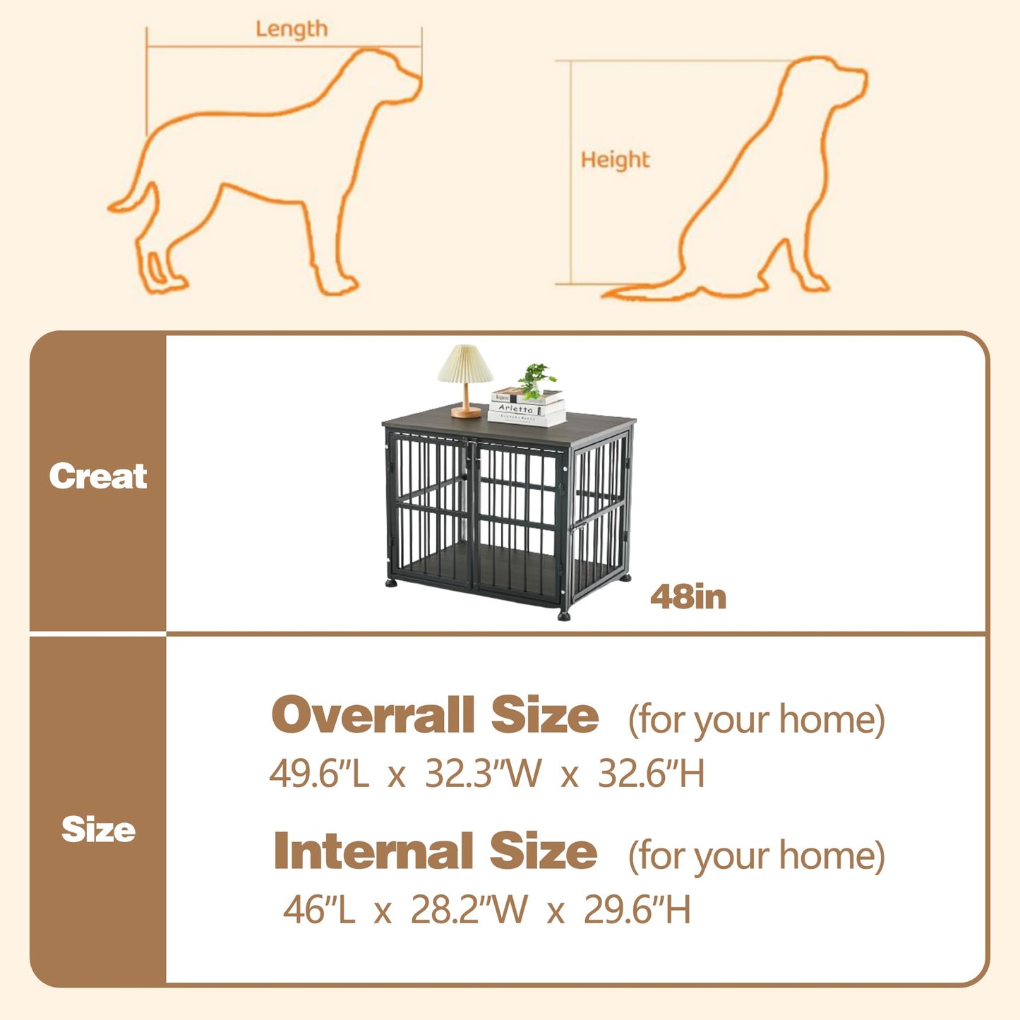 48Inch Heavy Duty Dog Crate Furniture Style for Medium and Large Dogs, Wooden Dog Crate End Table,Decorative Pet Crate Dog House with 3 Doors