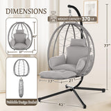 ZENPETIO Hanging Egg Chair with Stand, Removable Leg Rest, UV Resistant Cushion & Pillow, 370lbs Capacity – Indoor & Outdoor Use, Rattan Wicker Swing Egg Chair for Patio, Bedroom, Balcony, Gray ZENPETIO