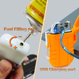 2 Pack Waterproof Lighter for Outdoor, Windproof Torch Lighter, Dual Arc Butane Electric Lighter, USB Rechargeable, Flameless Plasma Lighter for Camping Hiking Adventure Survival Tactical Gear Laffizz