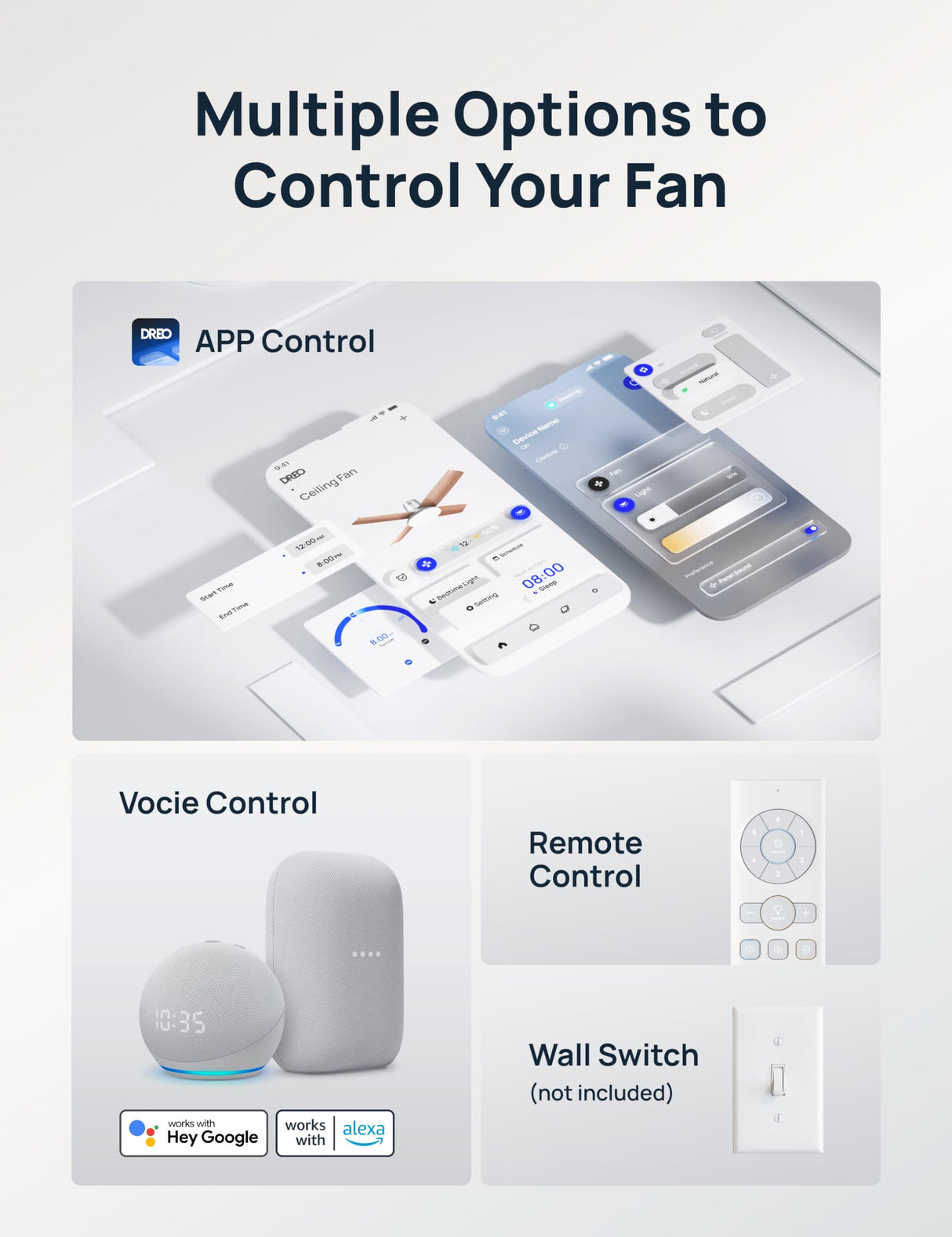 Dreo Ceiling Fans with Lights, 12 Speeds & 3 Fan Modes, Quiet DC Motor, Low Profile Easy to Install, Flush Mount Smart Ceiling Fan with Dimmable LED, 12H Timer for Bedroom, Remote, Silver, 44'' Dreo