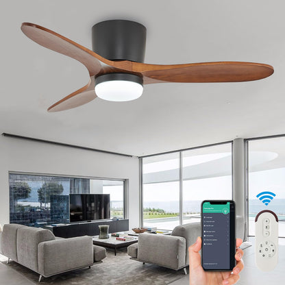 TRSIOPFC 42 Inch Flush Mount Ceiling Fan with Lights 3 Wood Fan Blade Noiseless Reversible DC Motor Remote Control Flush Mount Ceiling Fan with Light for Farmhouse Modern Style - WoodArtSupply