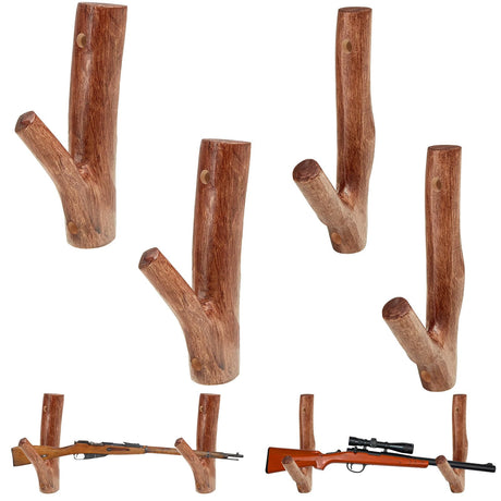 Wenqik 6 Pcs Gun Rack Wall Mount Natural Hardwood Gun Rack, Handmade Gun Hooks for Wall with Pre Drilled Holes and Hardware Bow Horizontal Hanger Archery for Storage Display Home (Natural Color) Wenqik