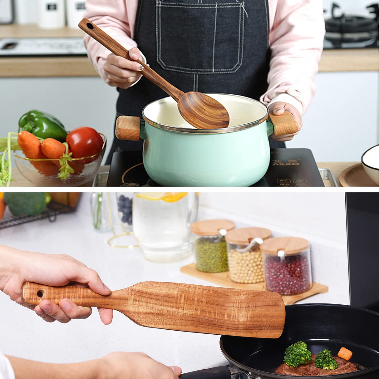 Spurtle Set,Wooden Spurtle Set of 9,Wooden Spoons for Cooking, Natural Teak Wooden Utensils for Cooking, Stirring, Mixing, Serving,Spurtles Kitchen Tools As Seen On Tv Gudamaye