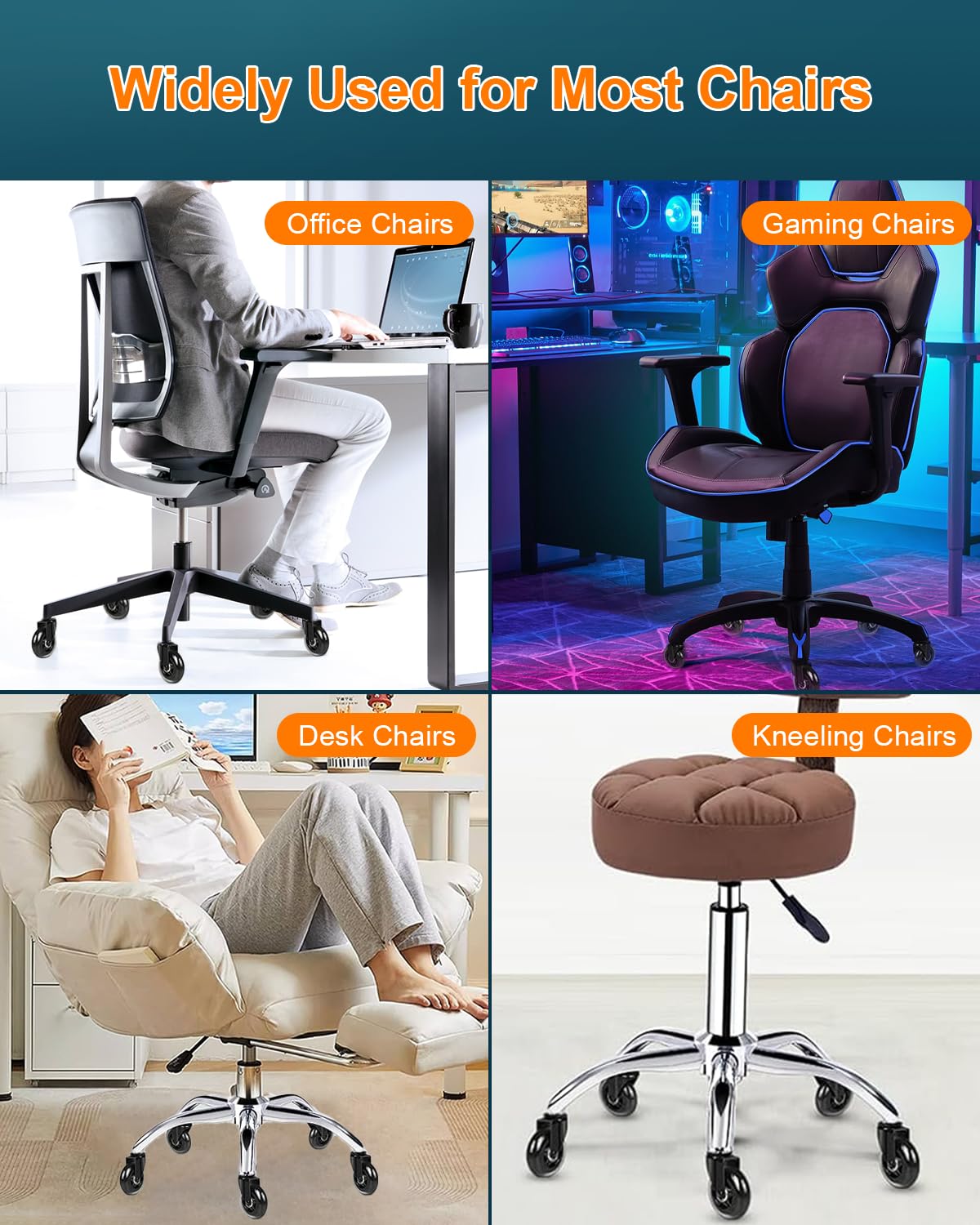 RidRed Office Chair Wheels - Replacement Rubber Wheels - Universal Fit 3 Inch Chair Casters, Heavy-Duty Chair Wheels, Noise Free, Fits 98% Chair, for All Floor (5) RidRed