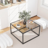 YMYNY Glass Coffee Table, Tempered Glass Square Coffee Tables with Metal Frame, Unique Modern Table for Living Room Home Office 26.77" x 26.77" x 15.75", Dark Brown, UHCT001T YMYNY
