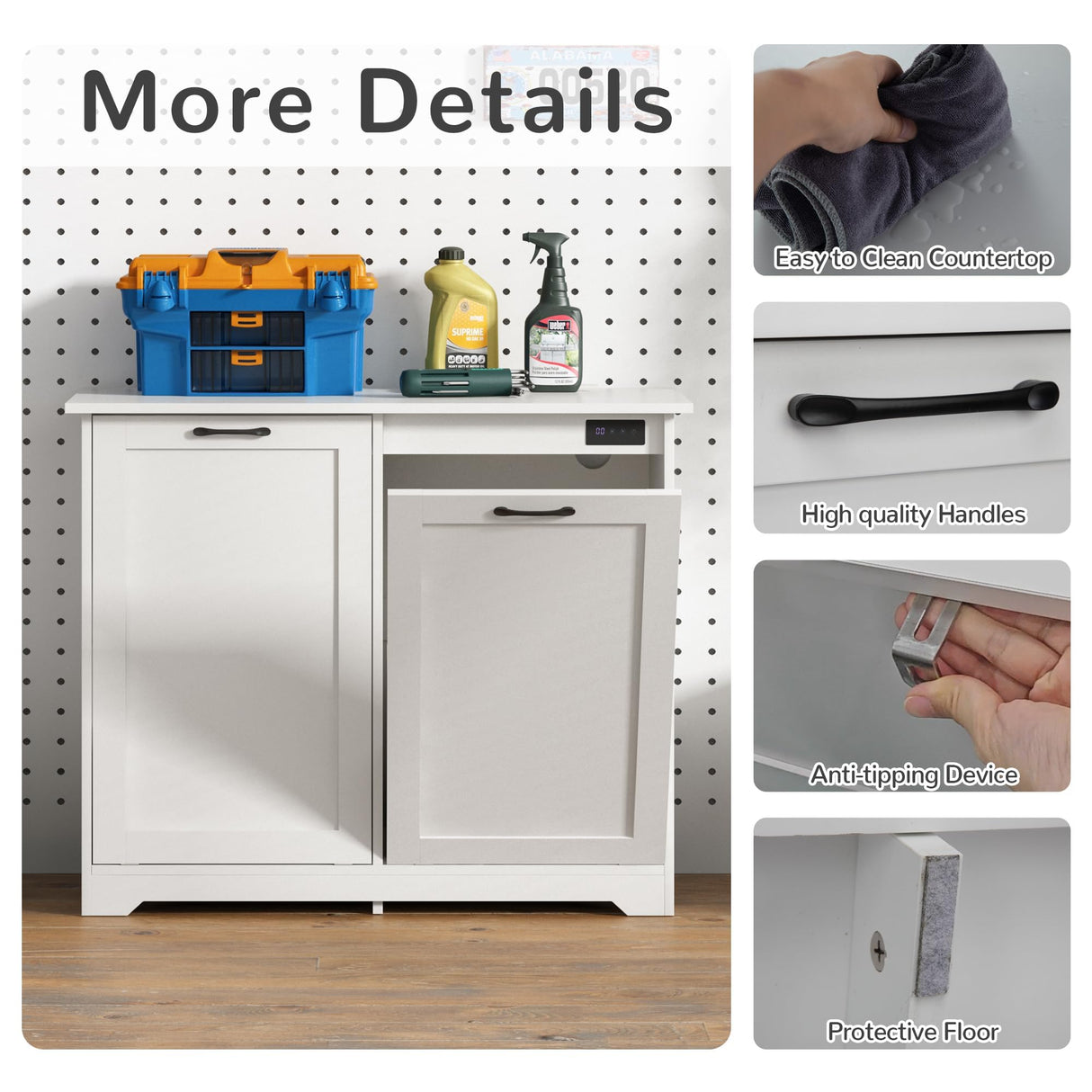 JAXPETY Double Tilt Out Trash Cabinet, Kitchen Hidden Garbage Can with Negative Ion & Deodorizing Function,Free Standing Recycling,Dog Proof 10 Gallon Trash Bin Cabinet for Bathroom, Living Room JAXPETY