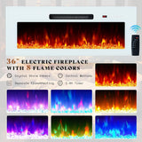 AMERLIFE 70in Floating Fireplace TV Stand with 36" Electric Fireplace and LED Lights, Wall Mounted Entertainment Center with Storage, Modern Media Console for TVs Up to 80", White AMERLIFE