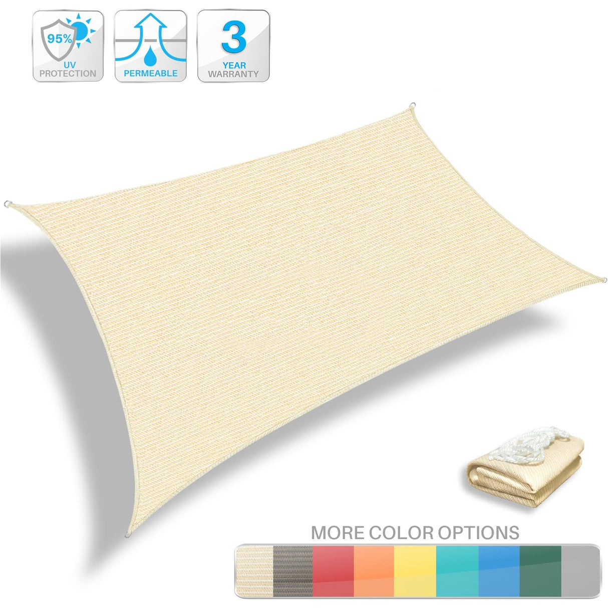 Patio Paradise 16' x 18' Sun Shade Sail Rectangle Canopy Patio Cover UV Block Awning Heavy Duty Commercial Grade for Backyard Lawn Garden Outdoor Activities, Beige Patio