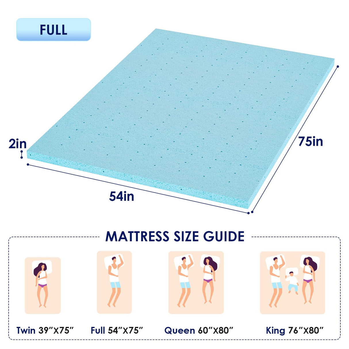 PayLessHere 2 Inch Gel Memory Foam Mattress Topper/Gel Infused Mattress Topper/CertiPUR-US Certified/Easy to Clean, (Full) PayLessHere