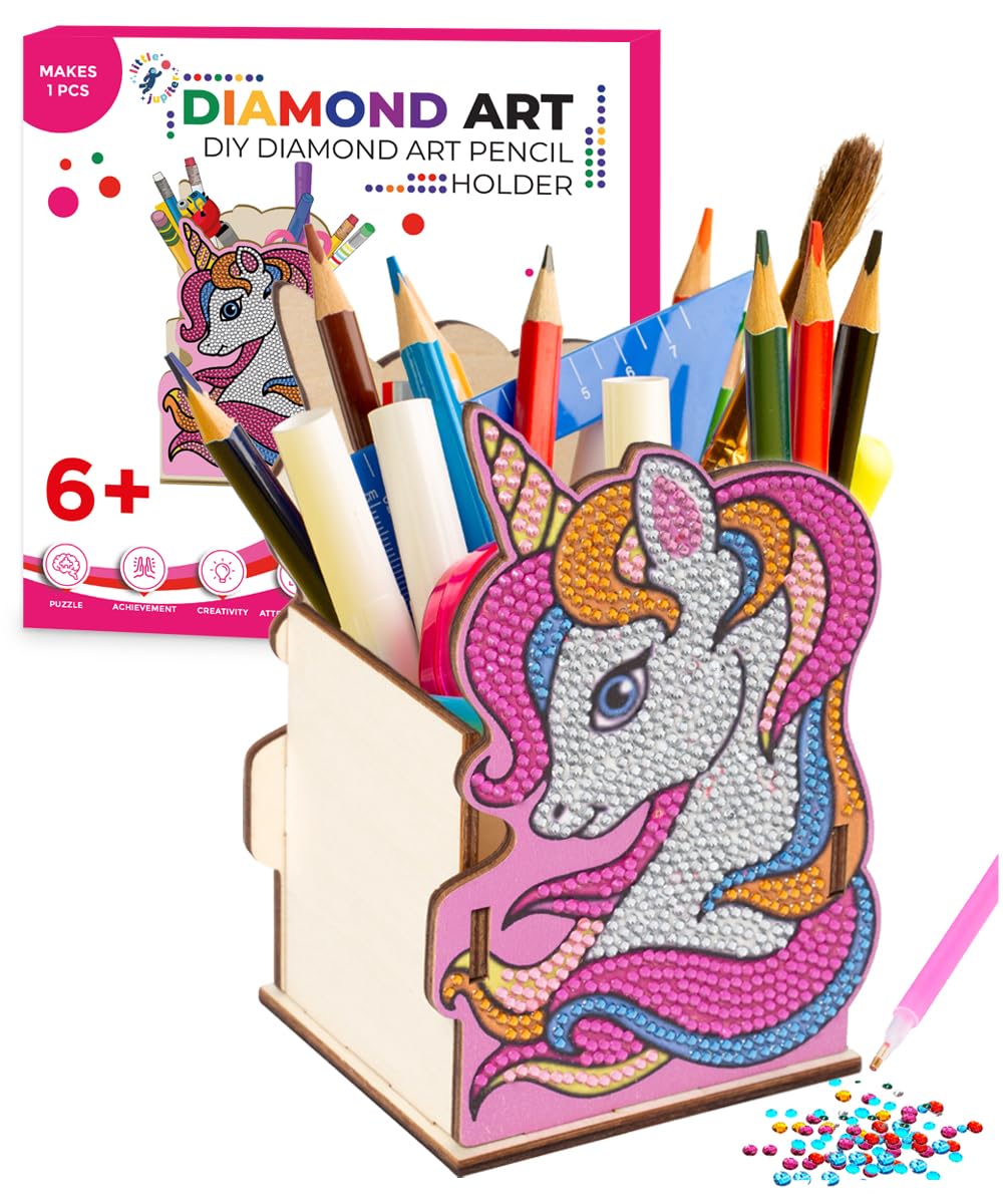 Little Jupiter Unicorn Diamond Art Kids Pencil Holder - Unicorn Crafts - Pencil Holder for Desk - Gem Art - Dot Art Kits Little Jupiter