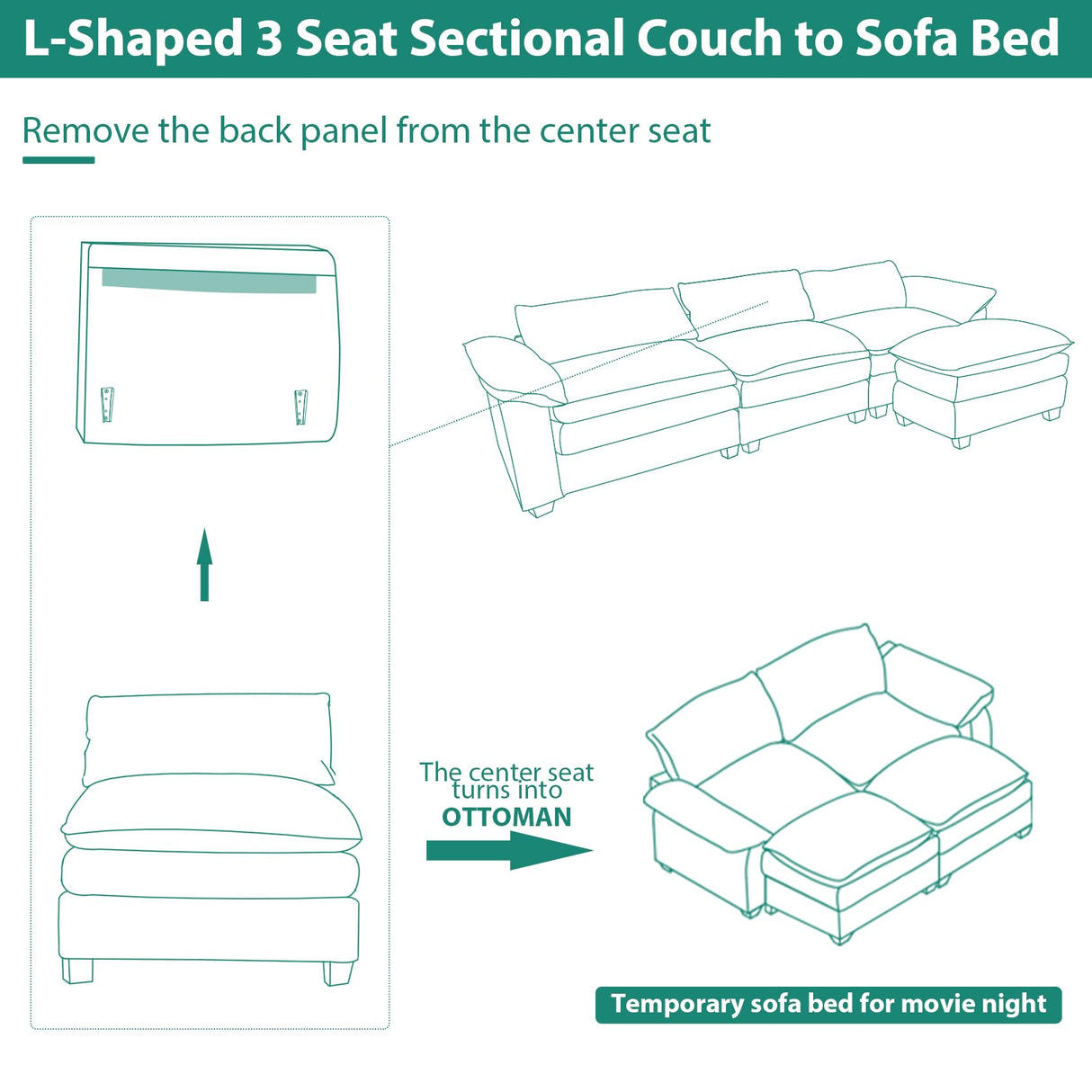 mestyl Comfy Sectional Couch with Ottoman, L Shaped 3 Deep Seat Fluffy Cloud Sofa, 120" Modern Modular Soft Couches Set for Living Room, Chenille, Beige White, MT001 mestyl