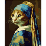 NiArt Paint by Numbers for Adults Beginners, DIY Paint by Numbers on Canvas for Kids, Oil Painting Kits for Gift Home Wall Decor, 10 Brushes and Acrylic Paint,16x20 Inch,(Pearl-Earring Cat, Unframed) NiArt