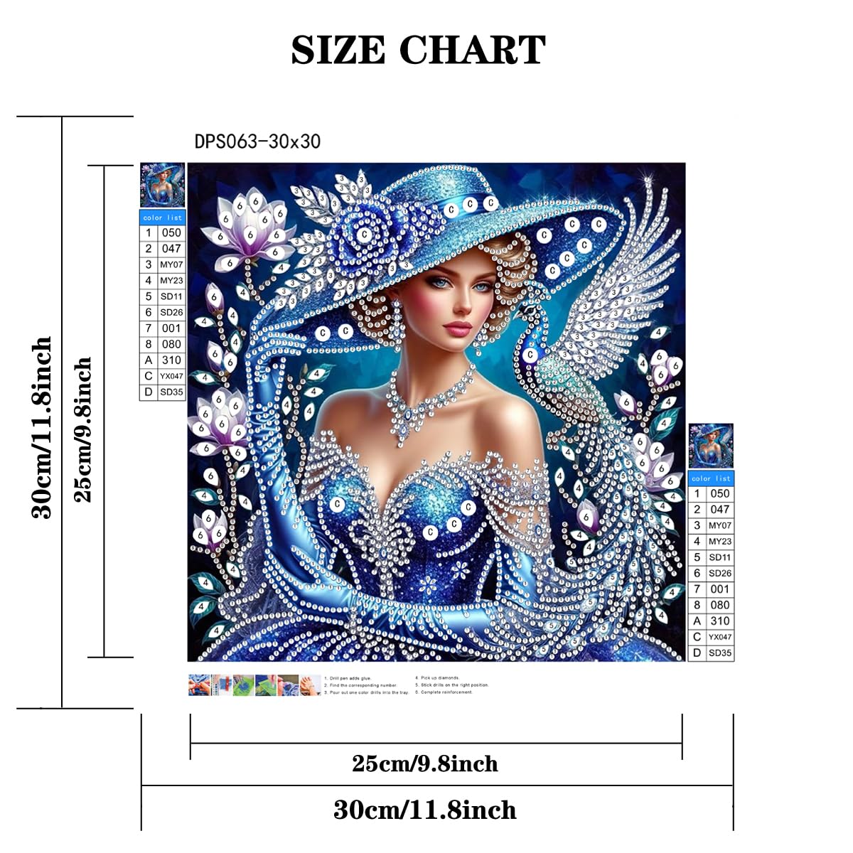 Semneroy Special Shape Diamond Art Kits for Adults, Lady in Blue Hat 5D Diamond Painting Kits for Beginners, DIY Peacock Rhinestone Diamond Dots Gem Painting Art Craft Home Decor 12 x12 Inch Semneroy