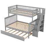 Harper & Bright Designs Bunk Beds Twin Over Full Size, Bunk Bed with Trundle,Storage Shelf and Stairway,Wood Bunk Beds with Full-Length Guard Rail for Kids and Teenagers,No Box Spring Needed, Grey Harper & Bright Designs