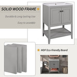 P PURLOVE 24 Inch Bathroom Vanity with Sink,Single Bathroom Vanities Cabinet with Doors and Open Shelf,Solid Wood Small Vanity with Sink,Gray P PURLOVE