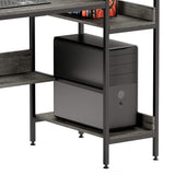 Bestier Computer Office Desk with Steel Frame, Reversible Book Shelves, Headphone Hook, Adjustable Feet, & Under Desk Storage, Grey Bestier