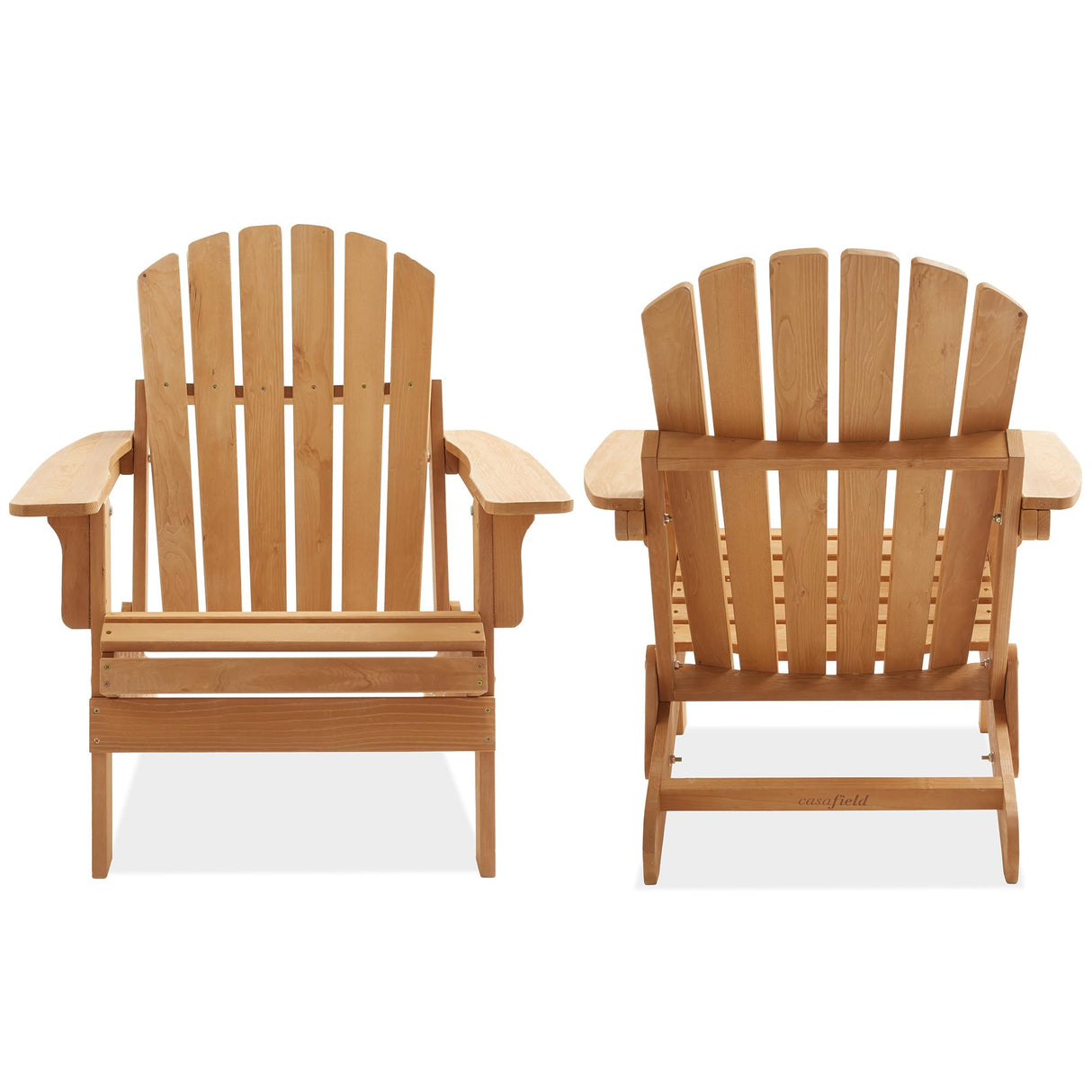 Casafield Oversized Folding Adirondack Chair, Set of 4 Cedar Wood Outdoor Fire Pit Lounge Chairs for Patio, Deck, Yard, Lawn and Garden Seating, Partially Pre-Assembled - Natural Casafield