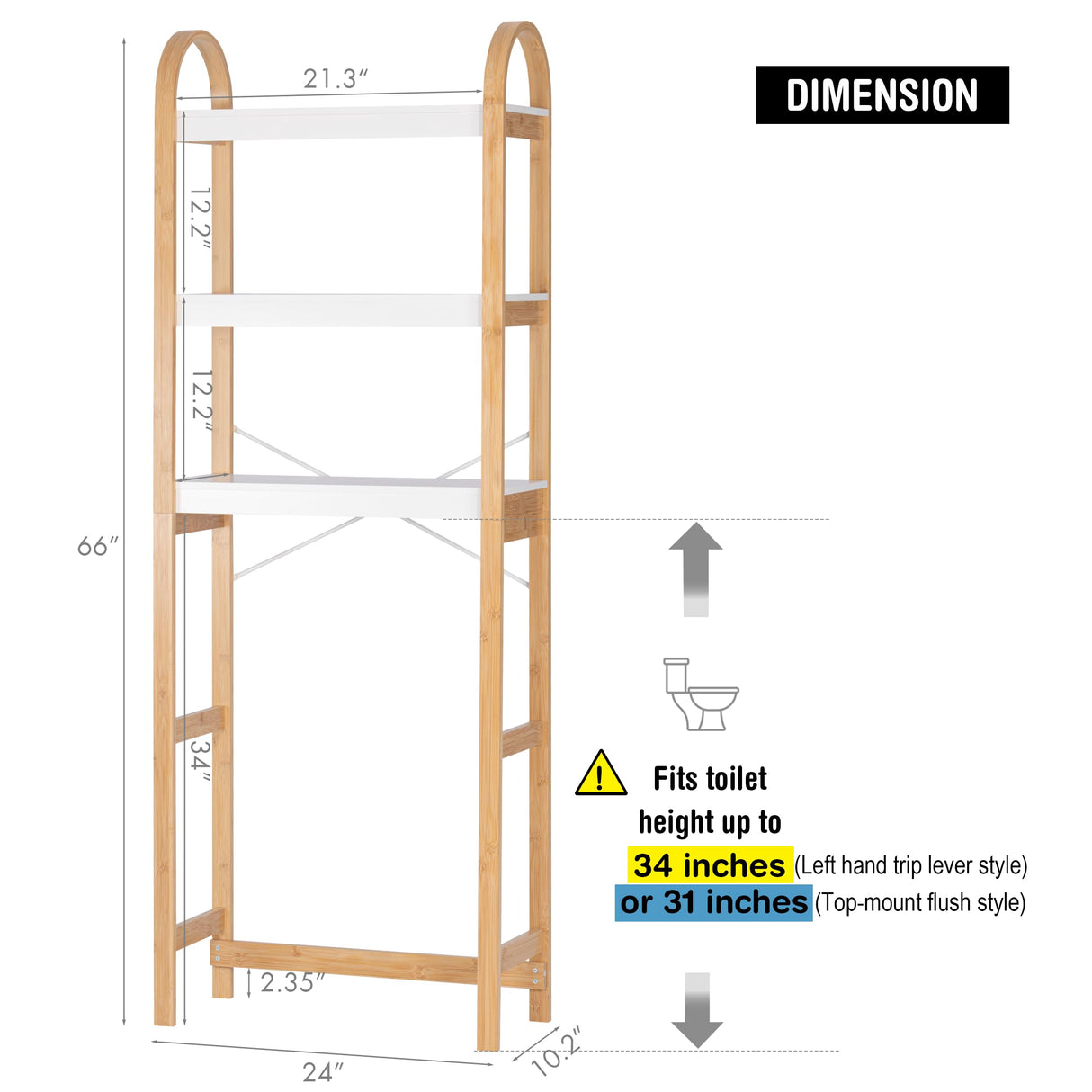 Spirich Over The Toilet Storage Shelf, 3-Tier Over Toilet Bathroom Organizer, Space-Saving Above Toilet Storage Shelf Rack with Bamboo Frame Spirich