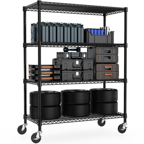 M MZG Industrial Metal 4 Tier Shelving for Garage, Pantry, Warehouse, Basement Utility Room, Storage Rack Metal Shelving Unit, Shelf Organizer, Black 23.6" D x 53.2" W x 73.6" H M MZG