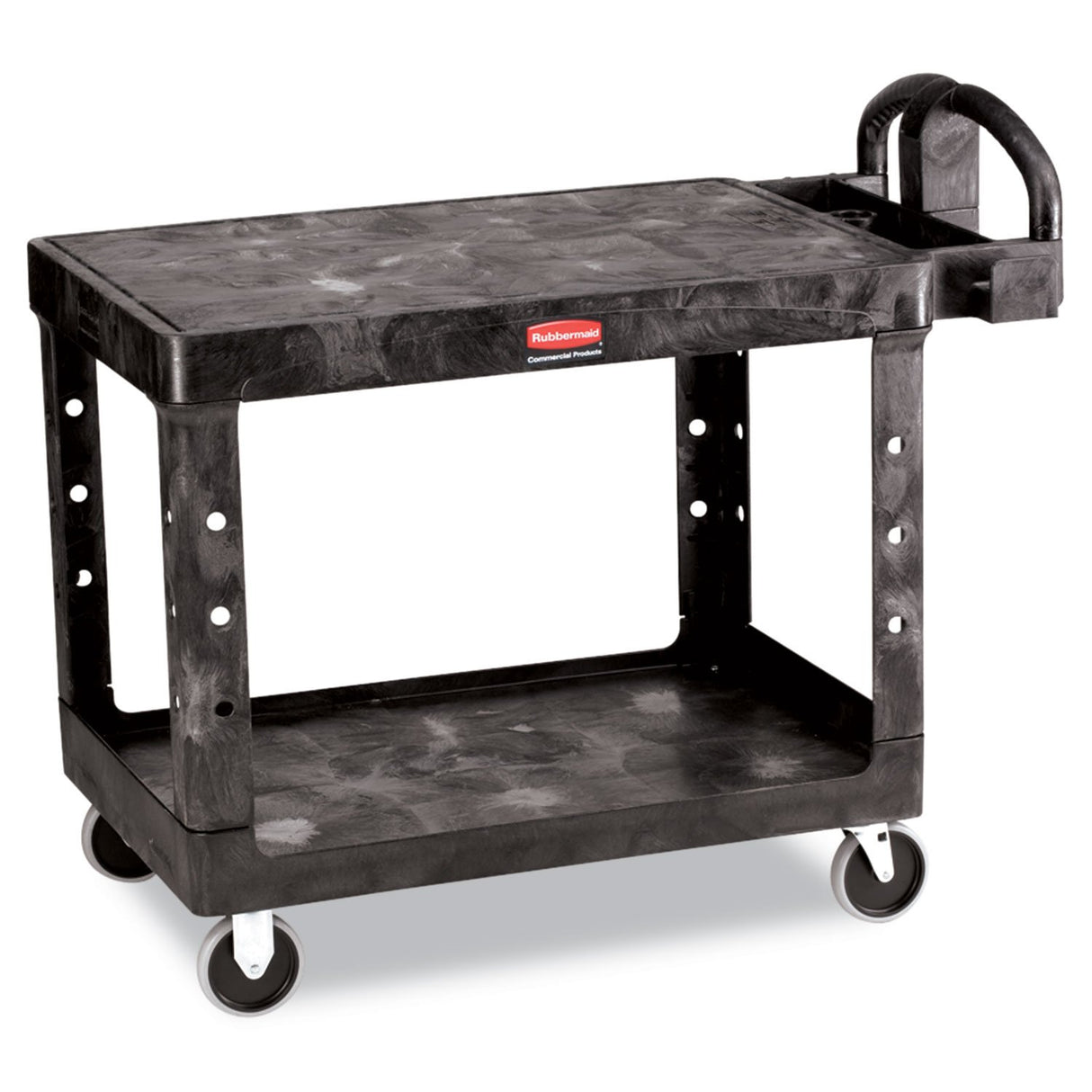 Rubbermaid Commercial Products 2-Shelf Utility/Service Cart, Medium, Flat Shelves, Ergonomic Handle, 500 lbs. Capacity, Ideal for Warehouse/Garage/Cleaning/Manufacturing Rubbermaid Commercial Products