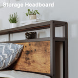 Stunning LIKIMIO King Bed Frame with Storage Drawer & Charging Headboard in Vintage Brown LIKIMIO