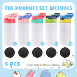 Joyclub 5 Pack Kids Sublimation Tumbler with Lid and Straw 12 oz Kids Sublimation Water Bottles Stainless Steel Sublimation Cups for DIY Insulated Tumbler Heat Press Print Joyclub