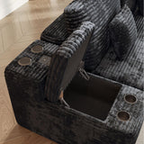 ONEMMLION Cloud Couch Sectional Modular Sofa, 151" Comfy Boneless Couches for Living Room, Oversized U Shape Plush Corduroy Couch Sectional with Console Bluetooth Speaker USB Port Cup Holder, Black ONEMMLION
