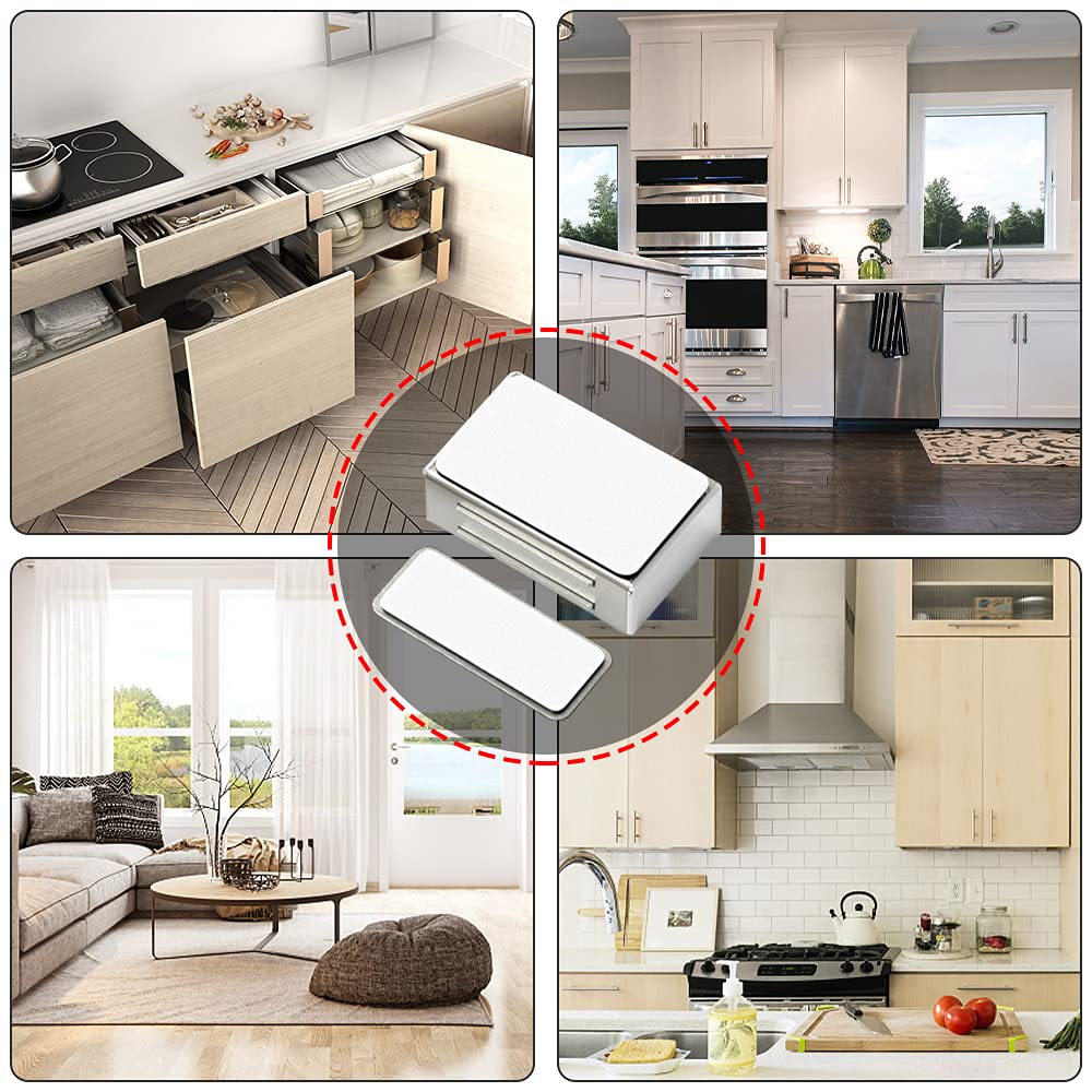 Jiayi Adhesive Magnetic Cabinet Door Catches 4 Pack Cabinet Door Magnet White Magnet Catch Cupboard Magnetic Catches Stainless Steel Kitchen Magnetic Latch for Drawer Wardrobe Closet Door Closing Jiayi