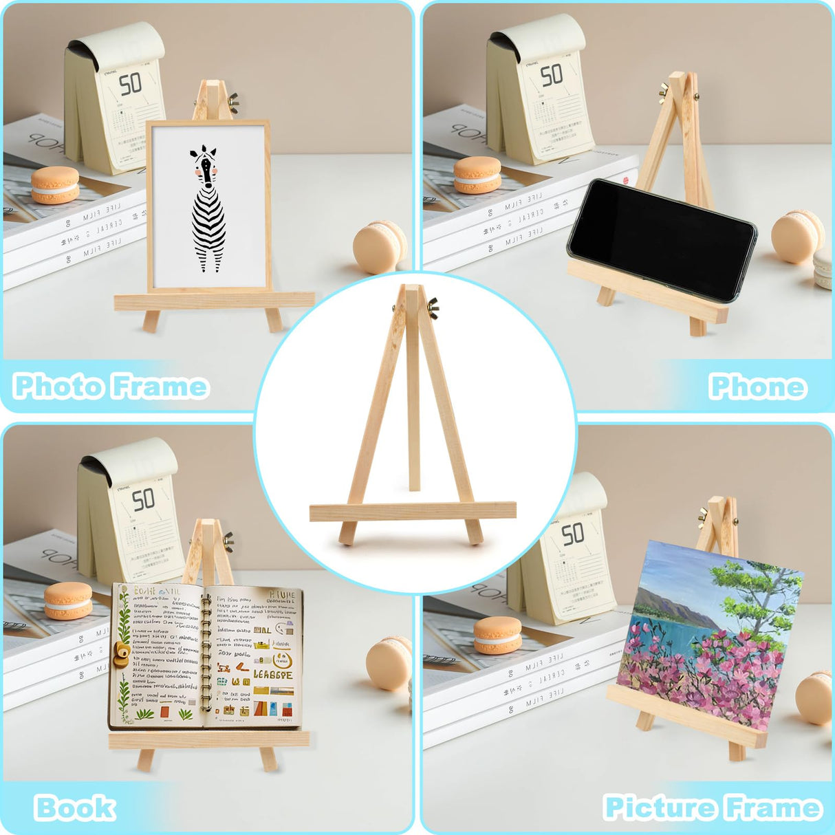 4PCS 9 Inch Wood Easels, Tripod, Painting Party Easel, Kids Student Tabletop Easels for Painting, Easel Stand for Painting Canvases, Portable Canvas Photo Picture Sign Holder. DSUWAZU