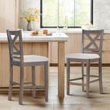 COLAMY Wooden Bar Stools Set of 2, Counter Height Bar Stools, Mid Century Modern Bar Stools with Backs, 25 Inch Upholstered Fabric Wooden Barstools for Kitchen Island Dining Room Bar, Light Brown Wash COLAMY