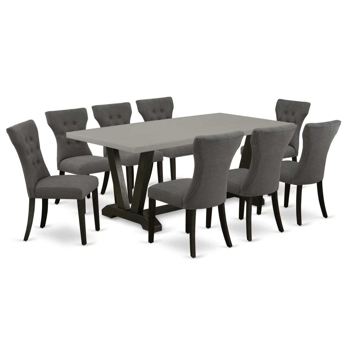 East West Furniture V697GA650-9 9 Piece Modern Dining Table Set Includes a Rectangle Wooden Table with V-Legs and 8 Dark Gotham Linen Fabric Upholstered Chairs, 40x72 Inch, Multi-Color East West Furniture