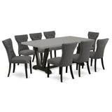 East West Furniture V697GA650-9 9 Piece Modern Dining Table Set Includes a Rectangle Wooden Table with V-Legs and 8 Dark Gotham Linen Fabric Upholstered Chairs, 40x72 Inch, Multi-Color East West Furniture