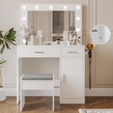 Viaozutis Vanity, Vanity Desk with Mirror, Large Drawer and Power Socket with 11 Light Bulbs and 3 Adjustable Lighting Modes, Vanity Table Ideal for Bedroom (White) Viaozutis