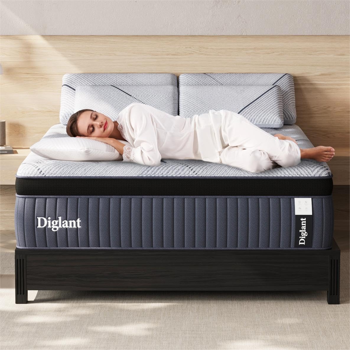 DIGLANT Queen Mattress, 14Inch Medium Queen Hybrid Mattress,Cooling Gel Memory Foam & 7-Zone Individual Pocket Springs, Queen Size Mattress in Box for Supportive & Pressure Relief,60 x 80 DIGLANT