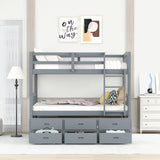 Harper&Bright Designs Twin Over Twin Bunk Bed with Twin Trundle Bed, 3 Storage Drawers, Safety Rail, and Ladder for Bedroom, Guest Room Furniture, Grey Harper & Bright Designs