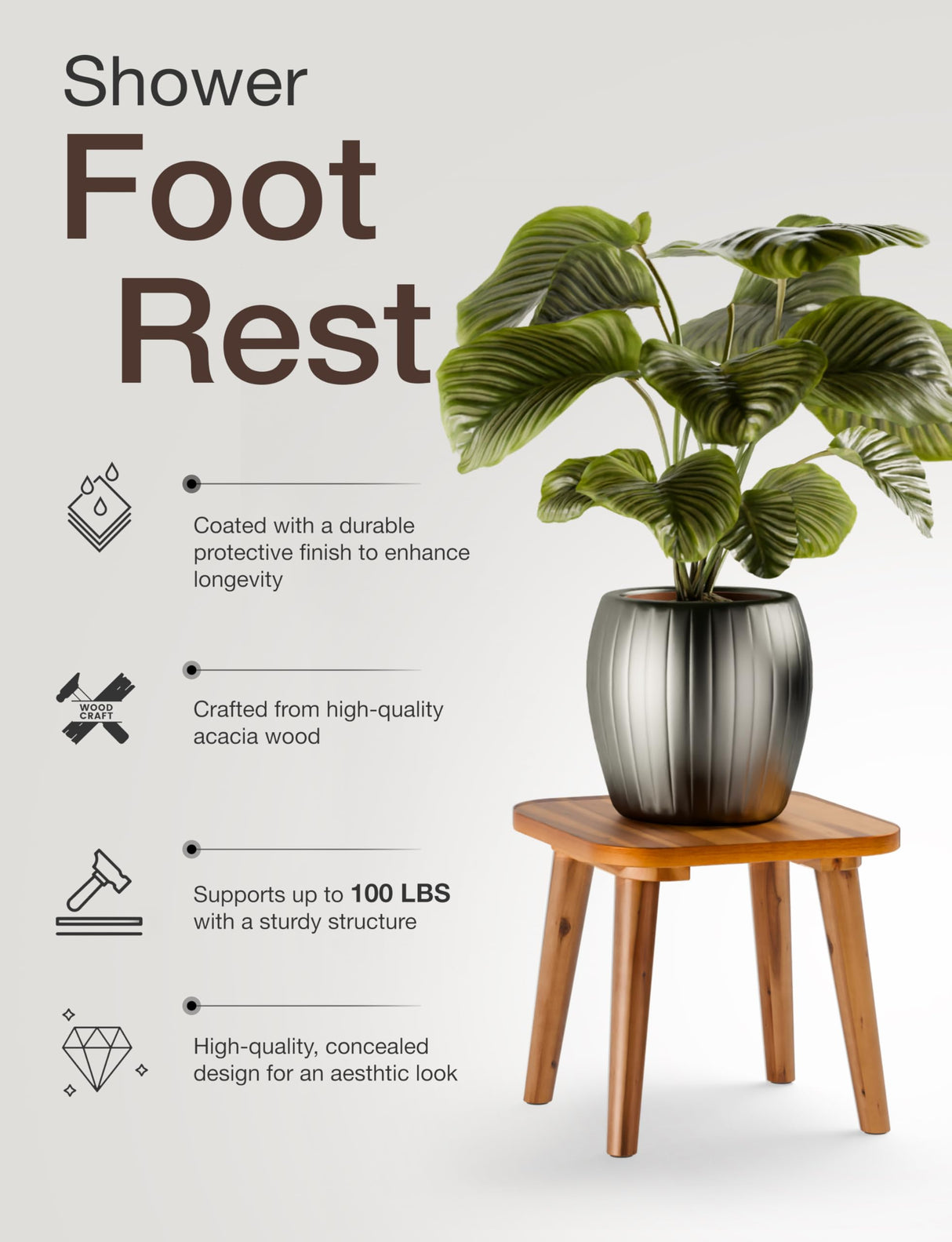 Holana 9.75" Wooden Step Stool for Kids - Acacia Wood Plant Stools, Plant Stand Small Foot Stool with Four Legs - Wood Sitting Stool for Kitchen, Bathroom，Bedroom，Living Room (Square) HOLANA