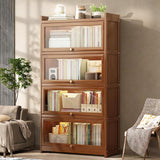 Gakivit 55" Bamboo Bookshelf with Flip-up Acrylic Doors, 4-Tier Bookcase with Clear Doors, Freestanding Cube Storage Organizer with Shelves, Wooden Display Cabinet for Living Room, Study (Brown) Gakivit
