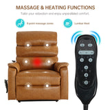 EZZUP Lay Flat Lift Chair with Heat and Massage, Dual Motor Recliner with Infinite Position, Up to 350 LBS Electric Power Lift, Yellow Brown Leather Recliner EZZUP