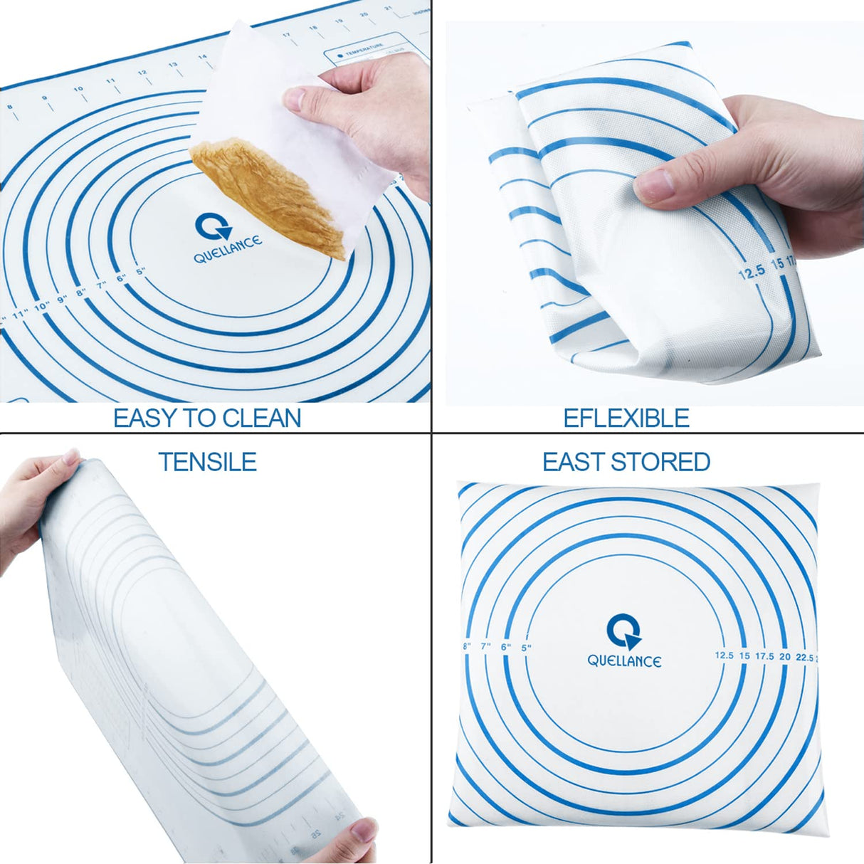 Wood French Rolling Pin for Baking, QUELLANCE Wooden Dough Roller with Silicone Baking Mat, Beech Wood Rolling Pins for Baking Dough, Pizza, Pie, Pastries, Pasta and Cookies,Blue Pastry Mat QUELLANCE